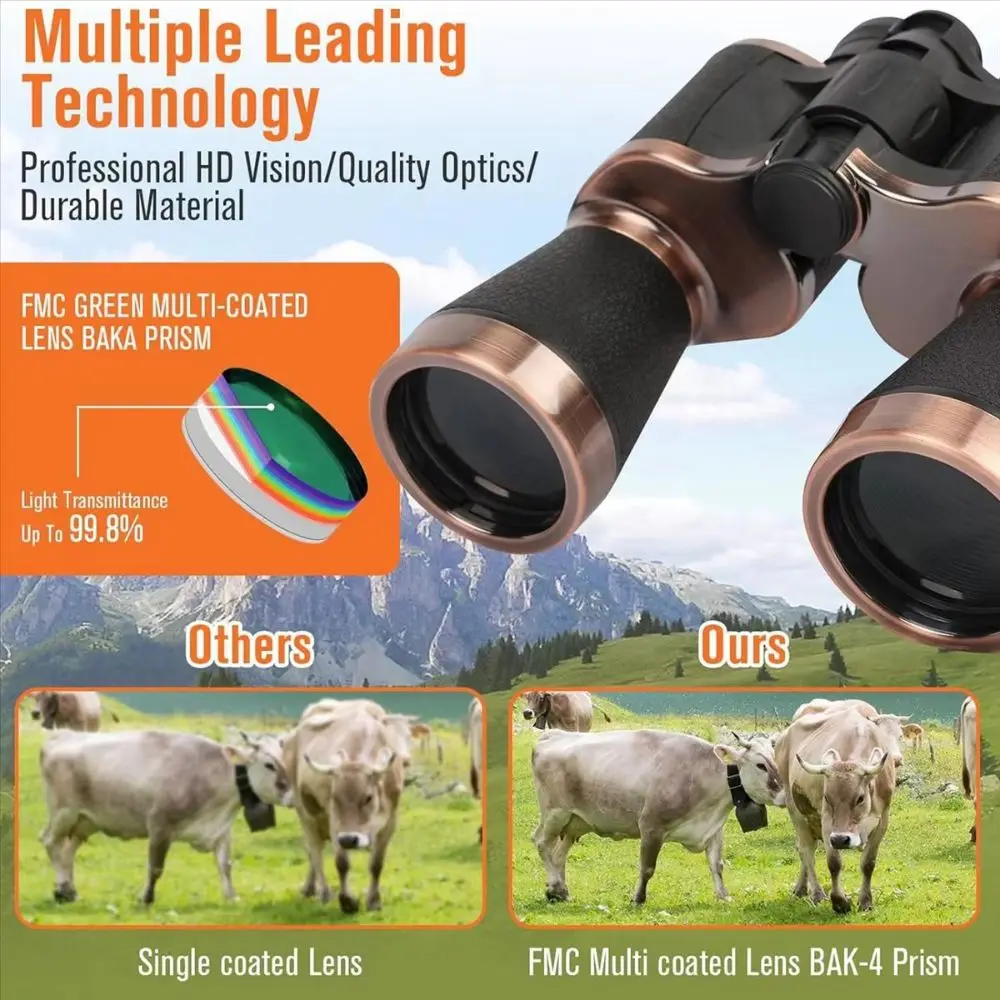Antique Copper 20x50 Binoculars High Definition Large Eyepiece High Definition Binocular Portable Wide Viewing