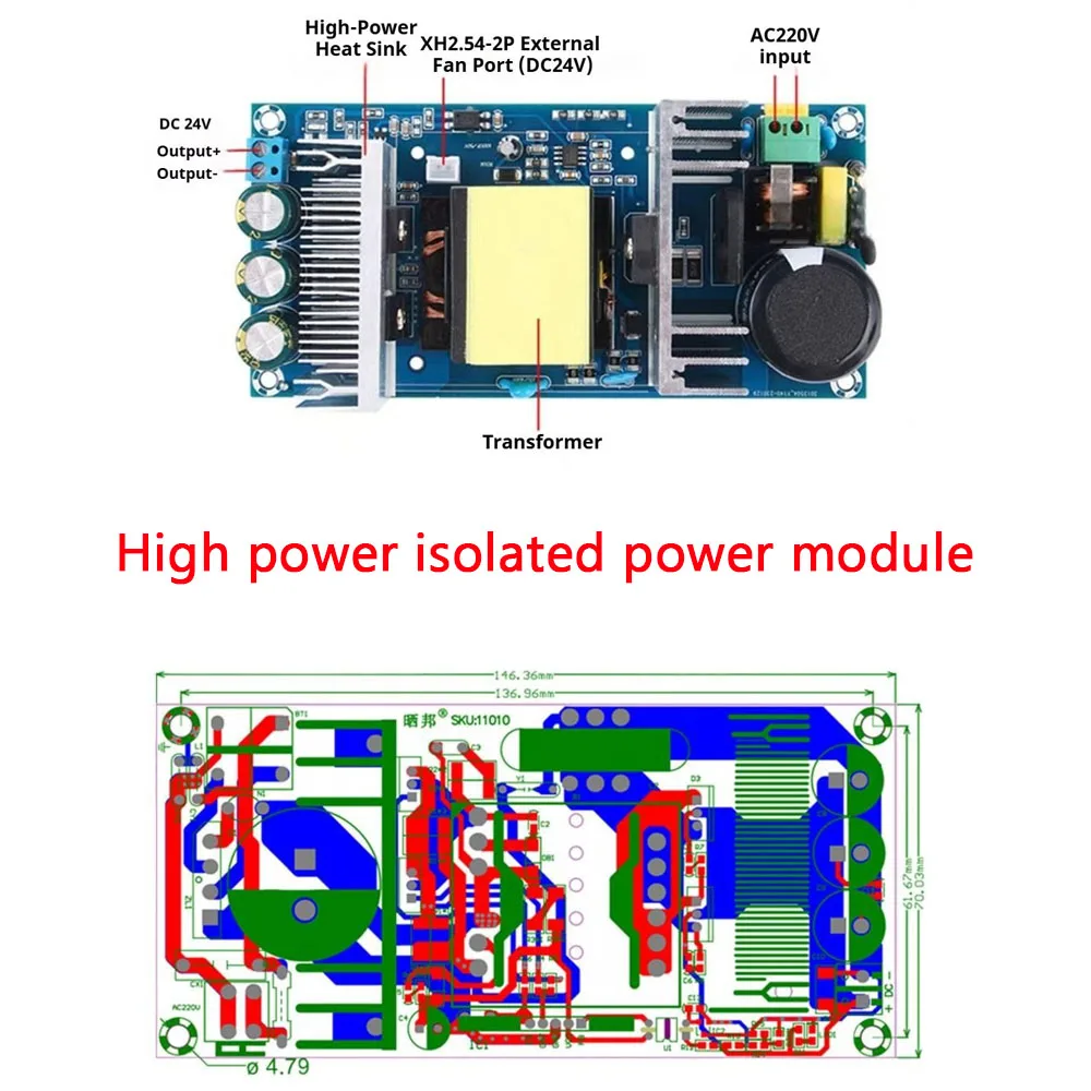 24V 12.5A Switching Power Supply Module 300W High-power Isolated Power Supply Board AC170-260V to DC24V 12.5A Power Supply Board