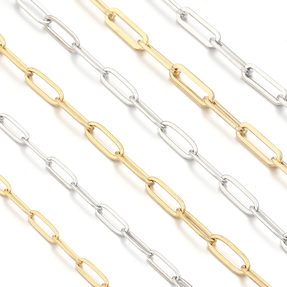 

1Meter Stainless Steel Chains Paperclip Shape Bulk Chains Gold Steel Color Link Chains For Jewelry Making DIY Necklace Bracelet