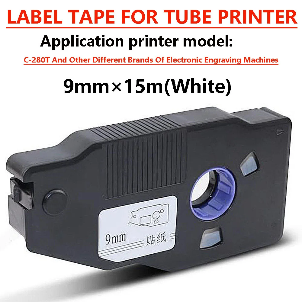 1PCS Label Tape Cassette 9mmx15m White For Wire Cable ID Printer Electronic Lettering machine C-280T PVC Tube Typewriter