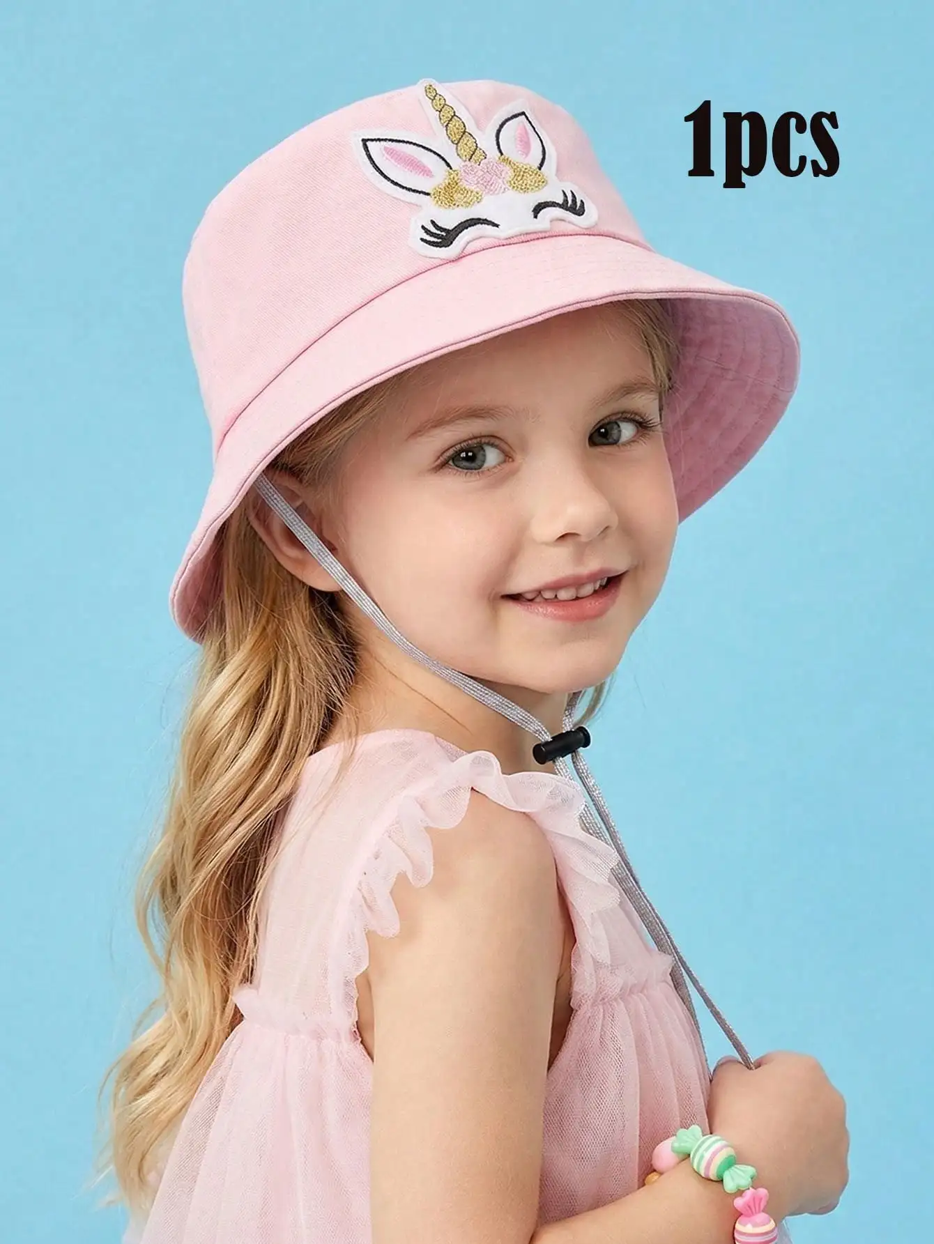 

1PCS 3-8Y Girls Pink Embroidery Unicorn Fisherman Hat Adjustable Thin Kids Sun Hat Spring Summer Outdoor Shading Bucket Cap