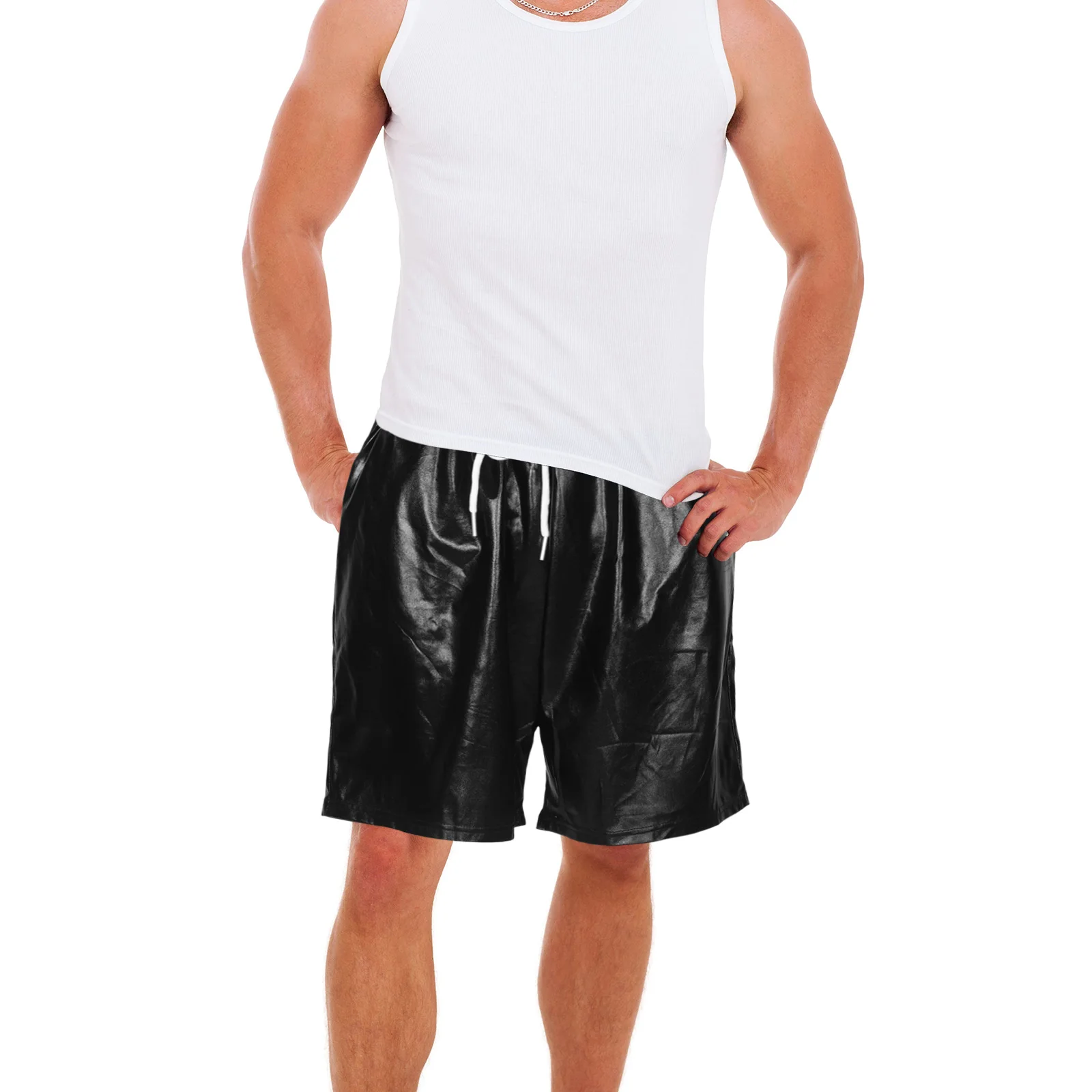 

Disco Party Metallic Shiny Mens Shorts Pants for Men 70s Rave Performance Clothing Trendy Fashion Black Trousers