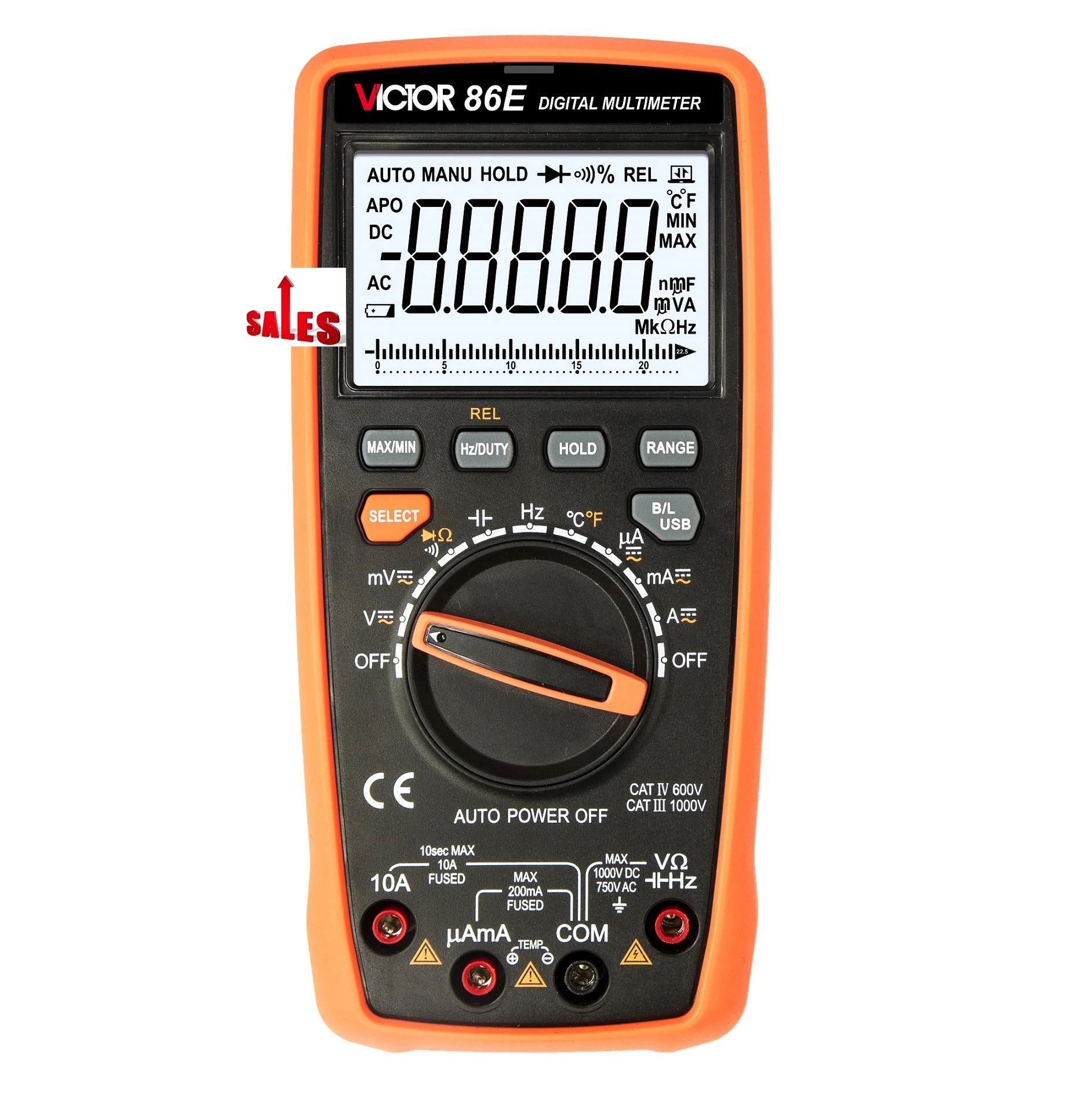 

VICTOR 86E Auto Range Digital Multimeter 22000 counts 4 1/2 digital Large LCD Display instrument with USB interface Capacitance