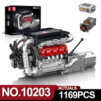 Mould King 10203 MB Merc V8 Engine with Gearbox Motorized Simulation Model Electrically Drive Building Blocks Technical Car Part