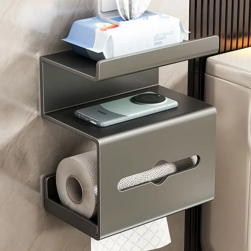 

1pcs Wall Mounted 3 Tier No Drill Toilet Paper Holder Bathroom Tissue Storage Rack for Toilet Roll Paper and Phone