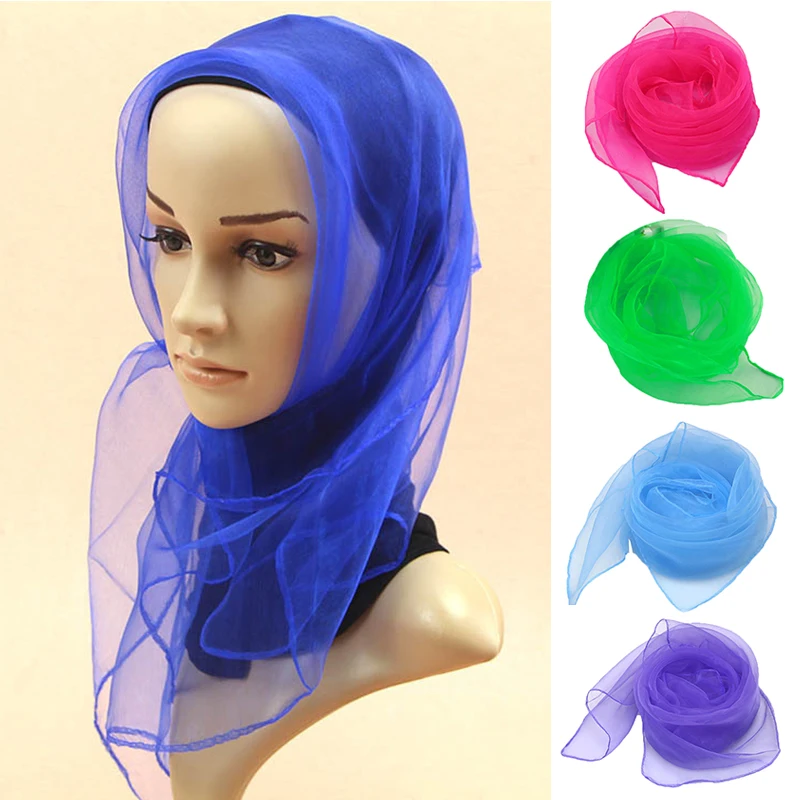 Thin Silk Scarves For Women Solid Color Chiffon Scarf Summer Shawls Neck Wraps 70*70cm Soft Female Hijab Neck Scarves Organza