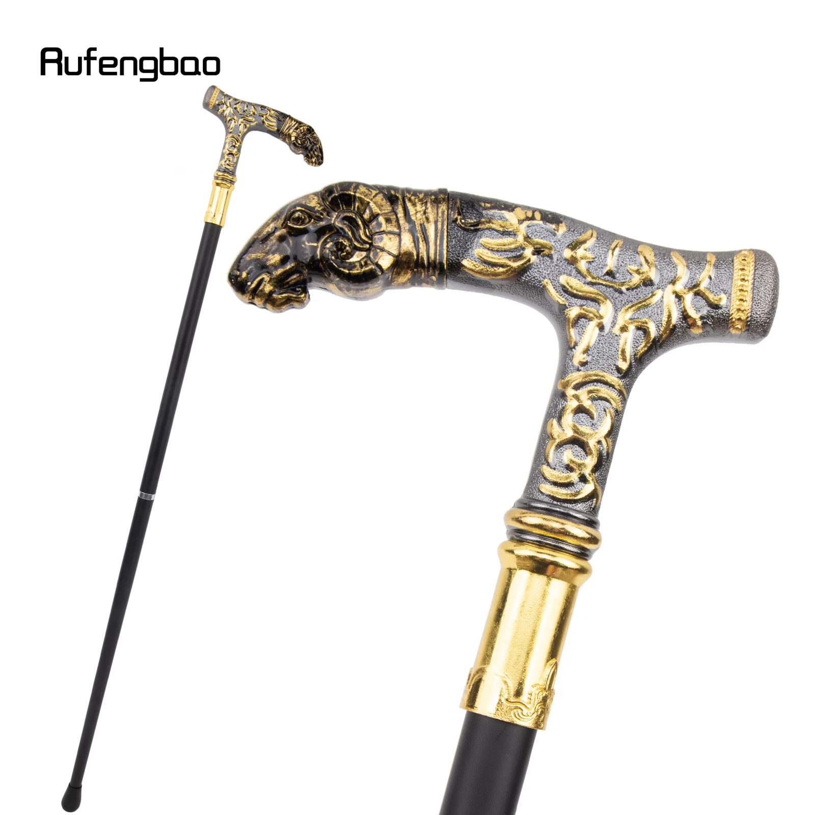 

Golden Black Goat Luxury Pattern Walking Stick Party Fashion Elegant Walking Stick Decorative Cospaly Cane Knob Crosier 90cm