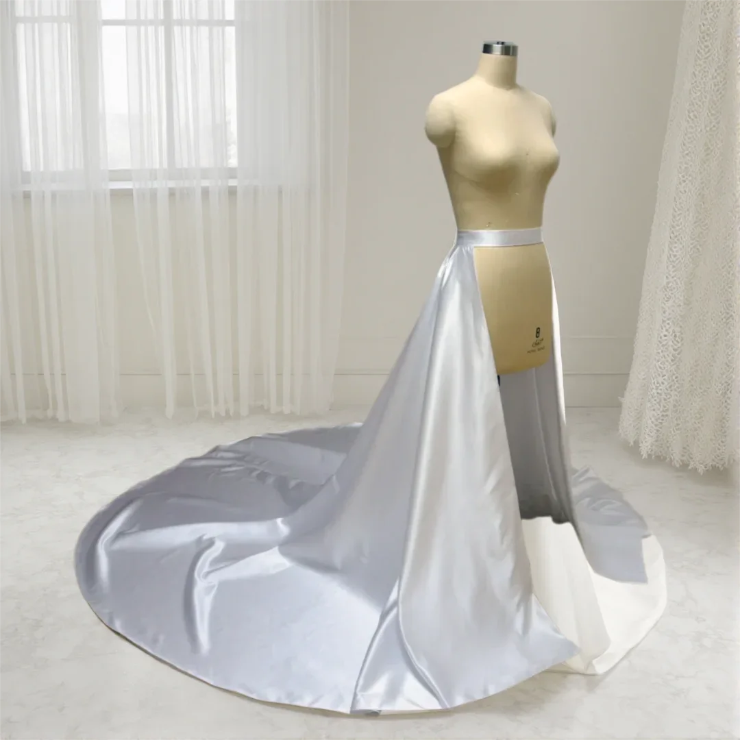 

Белая съемная юбка-накидка для свадебного платья, атласный отстегивающийся шлейф, съемные шлейфы, на заказ