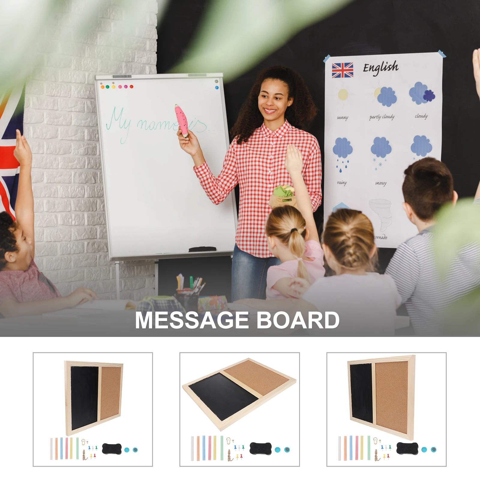 

Cork Board Single Sided Bulletin Message Wall Stickers Practical Wood Chalkboard Set Home School Use Quality