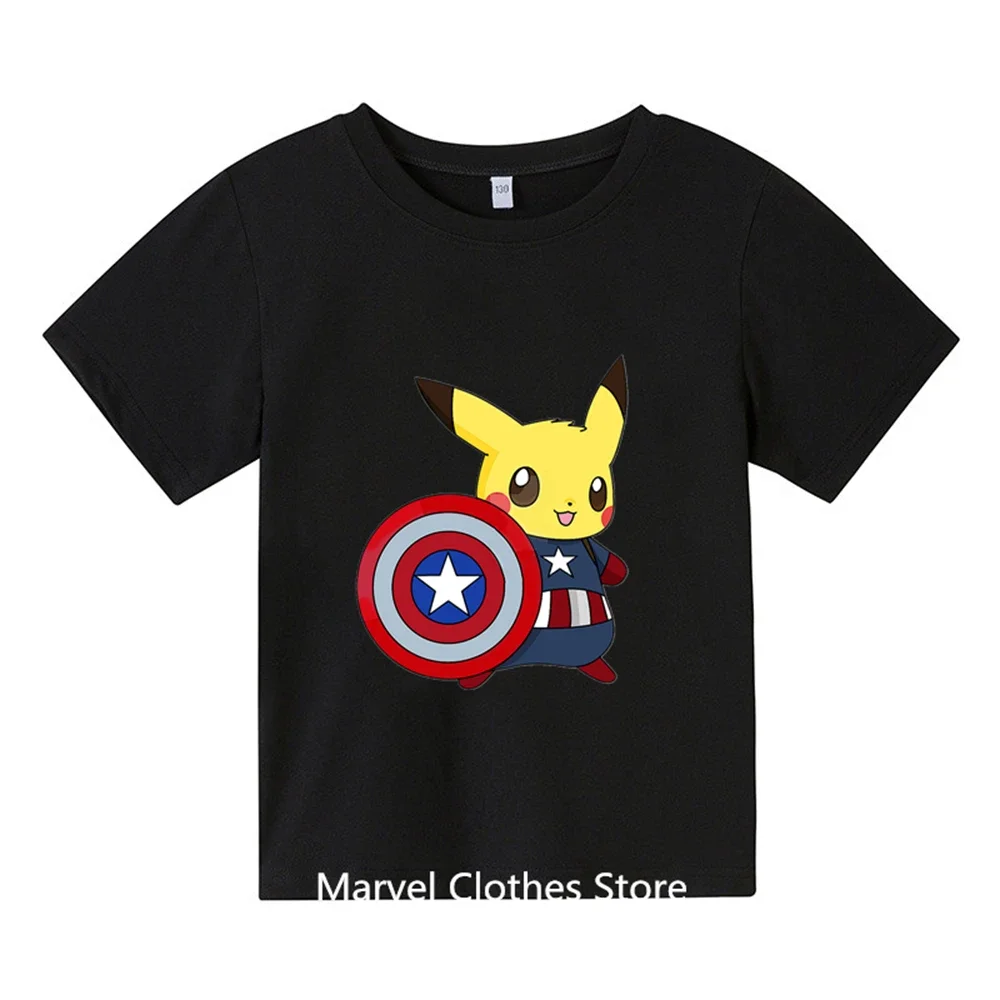 Summer 2024 Kids\' Pokemon Fashion Costume Boys\' Short Sleeve T-shirts Children\'s Sweatshirts Casual Costume Pikachu Cool T-shirt