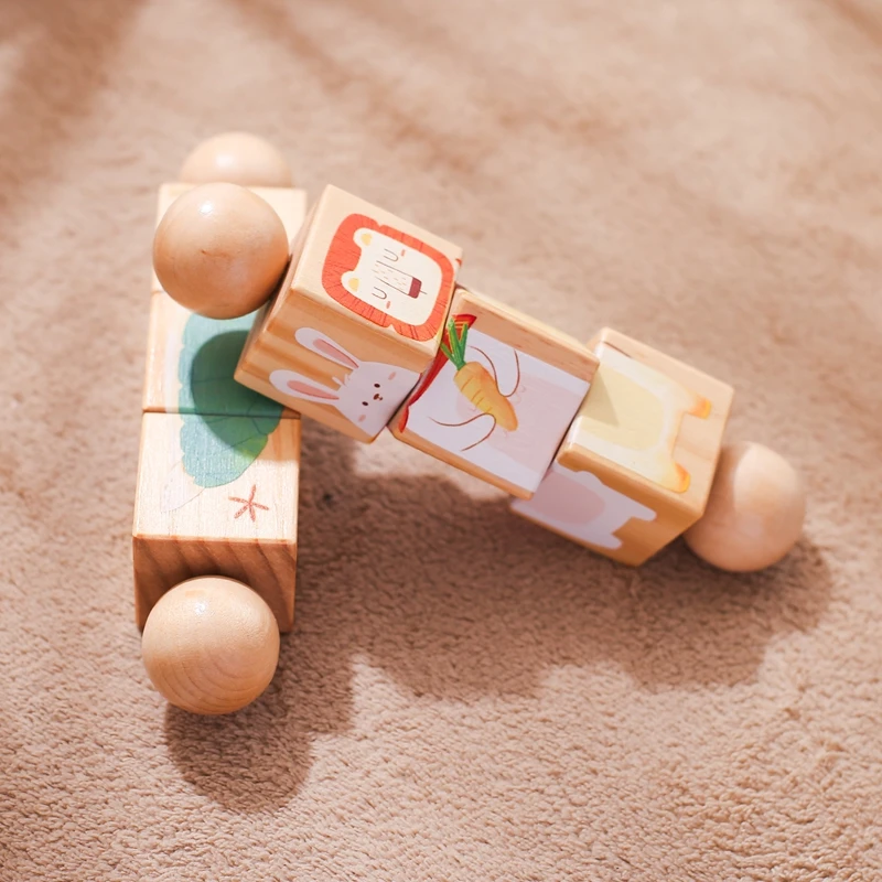 1PC Baby Wooden Montessori Toys Cartoon Hand Bell Musical Rattle Teether Toys For Newborn Rattle Blocks Educational Toys Gift