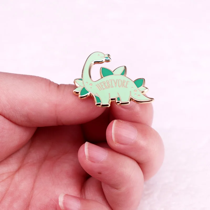 Herbivores Dinosaur Enamel Pin Funny Veggie Animal Rights Brooch Jewelry Gift for Vegan Vegetarian