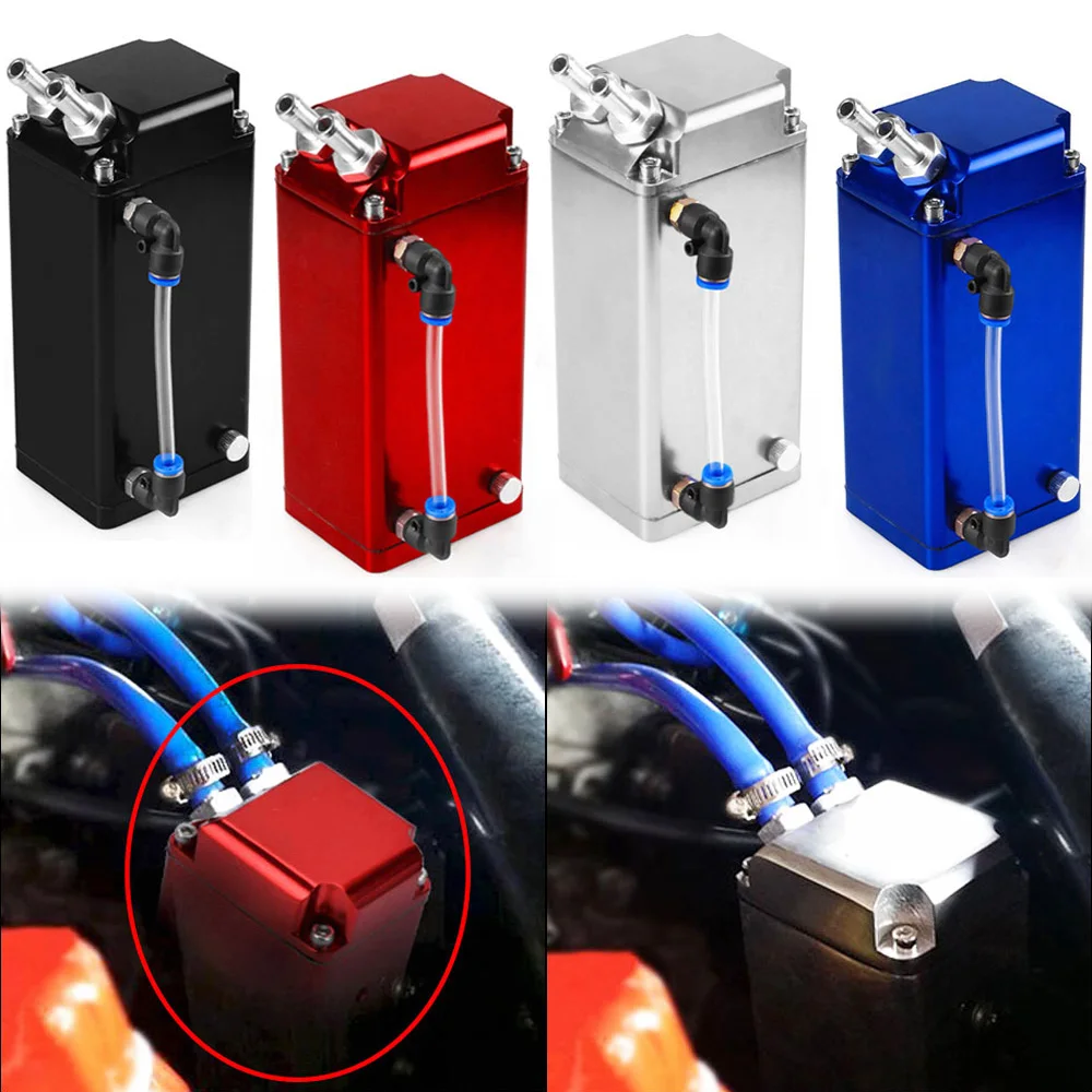 Universal Car Engine Square Shape Oil Catch Can Oil Tank Reservoir Breather Kit 1L Aluminum Racing Fuel Surge Tank Accessories