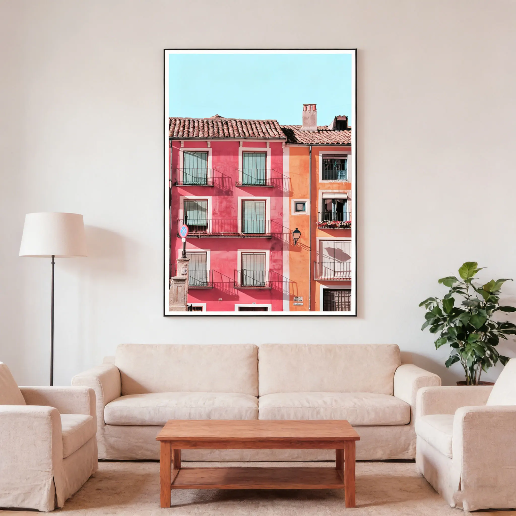 "Vibrant Spanish Town Colorful Facade Wall Print Decor - Bol