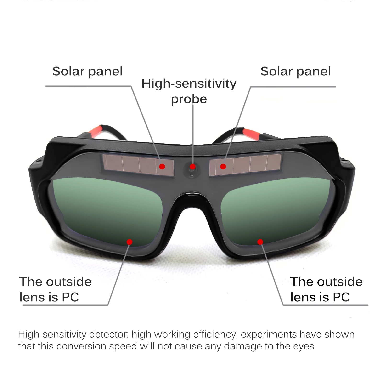 Solar Powered Auto Escurecimento Eye Protection Goggles, Pernas ajustáveis, Óculos de segurança confortáveis