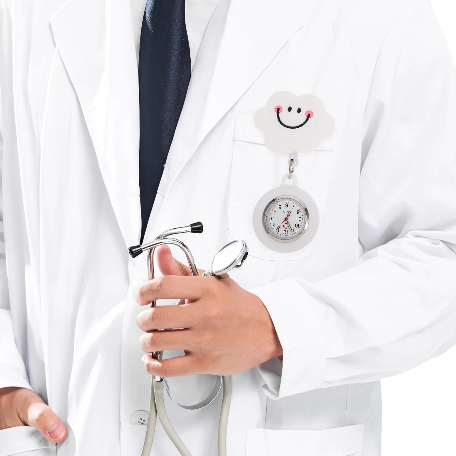 2Pcs Cute Cartoon Nurse Watch with Precise Digital Display Retractable Badge Pocket Watch for Hospital Workers Soft Silicone