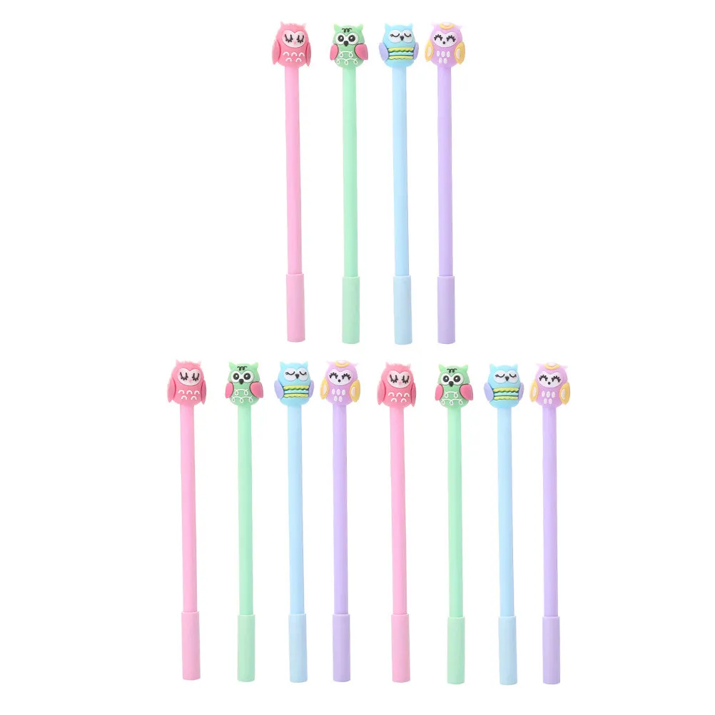 

Набор из 12 гелевых ручек «Сова» с силиконовым держателем, удобным захватом, для плавного письма, мультяшные гелевые ручки для офиса, школы, студентов, канцелярские товары