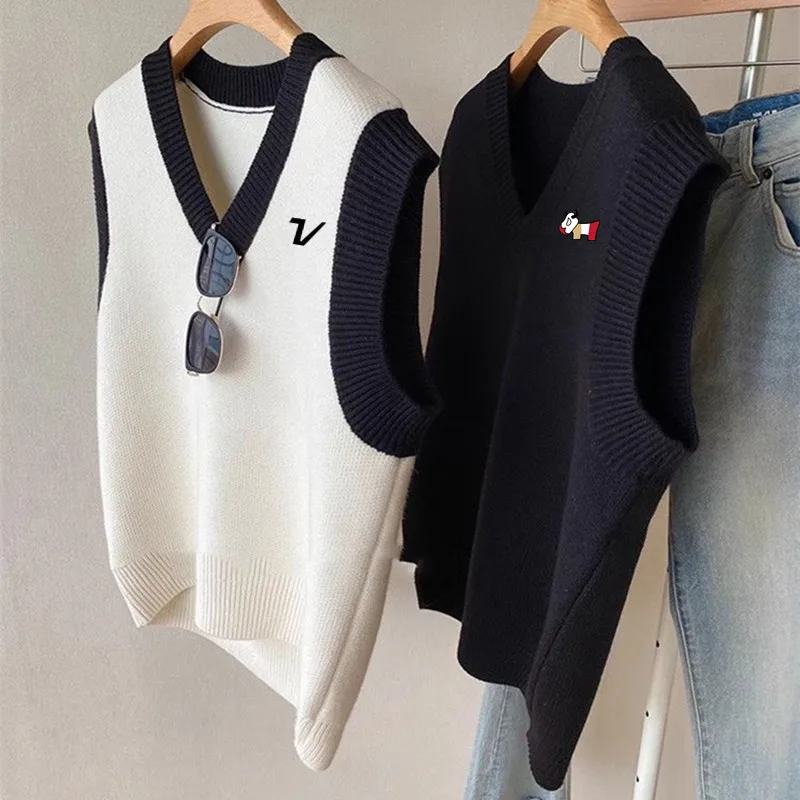 ๊ณจํ์กฐ๋ผ Couple Style Golf Knit Fashion V-neck Casual Vest Autumn Golf Wear Men 2024 High Quality Golf Vest Women Windproof Sweater