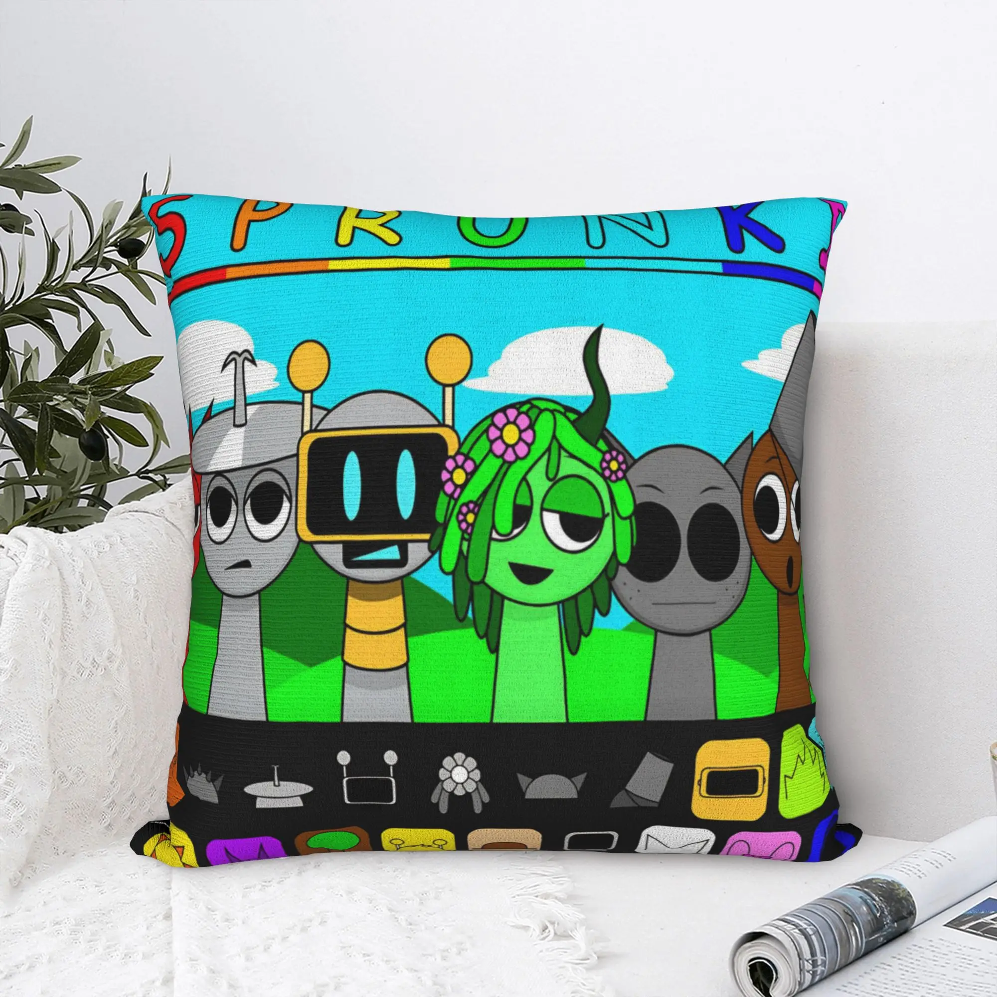 Sprunki Game Square Pillow Case Cartoon Cushion Covers Customized Zipper Decorative Pillowcase for Home 45*45cm