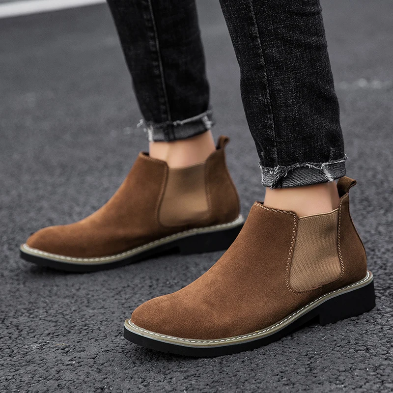 Autumn Winter New Men's Chelsea Boots, Fashion Warm Fleece Lined Korean Style Ankle Boots, Suede Casual Leather Boots