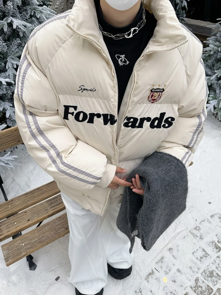 

American Sle Embroidered Cotton Jaet Men's Winter Retro Striped Sports Bread Sle Couple's Cotton Coat Outerwear