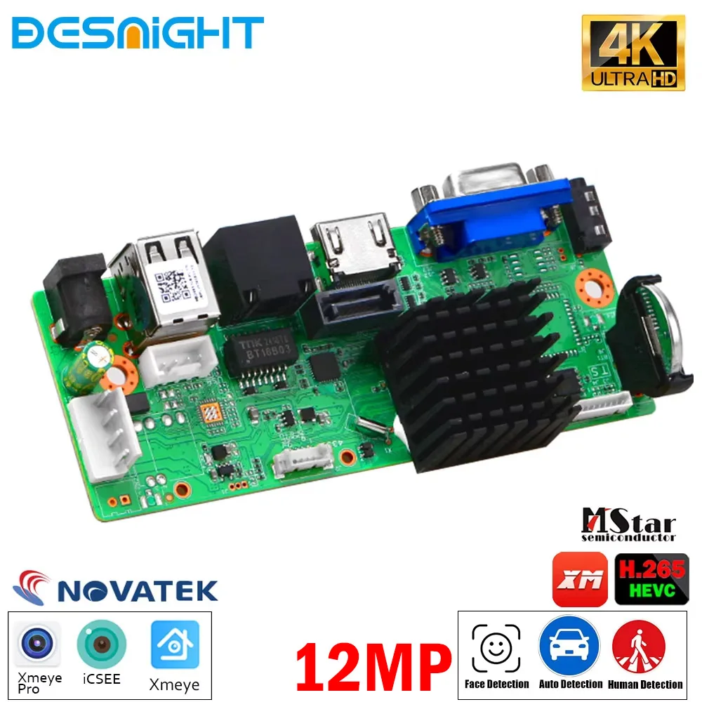 12MP 10CH NVR Recorder H.265+ Compression for 12MP 5MP 8MP Cameras Cloud Mobile Surveillance Support