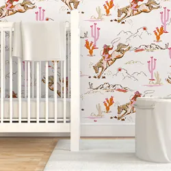 Cowgirl Vanilla Wallpaper,Wild West Rodeo and Cactus Peel and Stick Wall Mural For Home Decor,Tradition Or Self-adhesive Papers