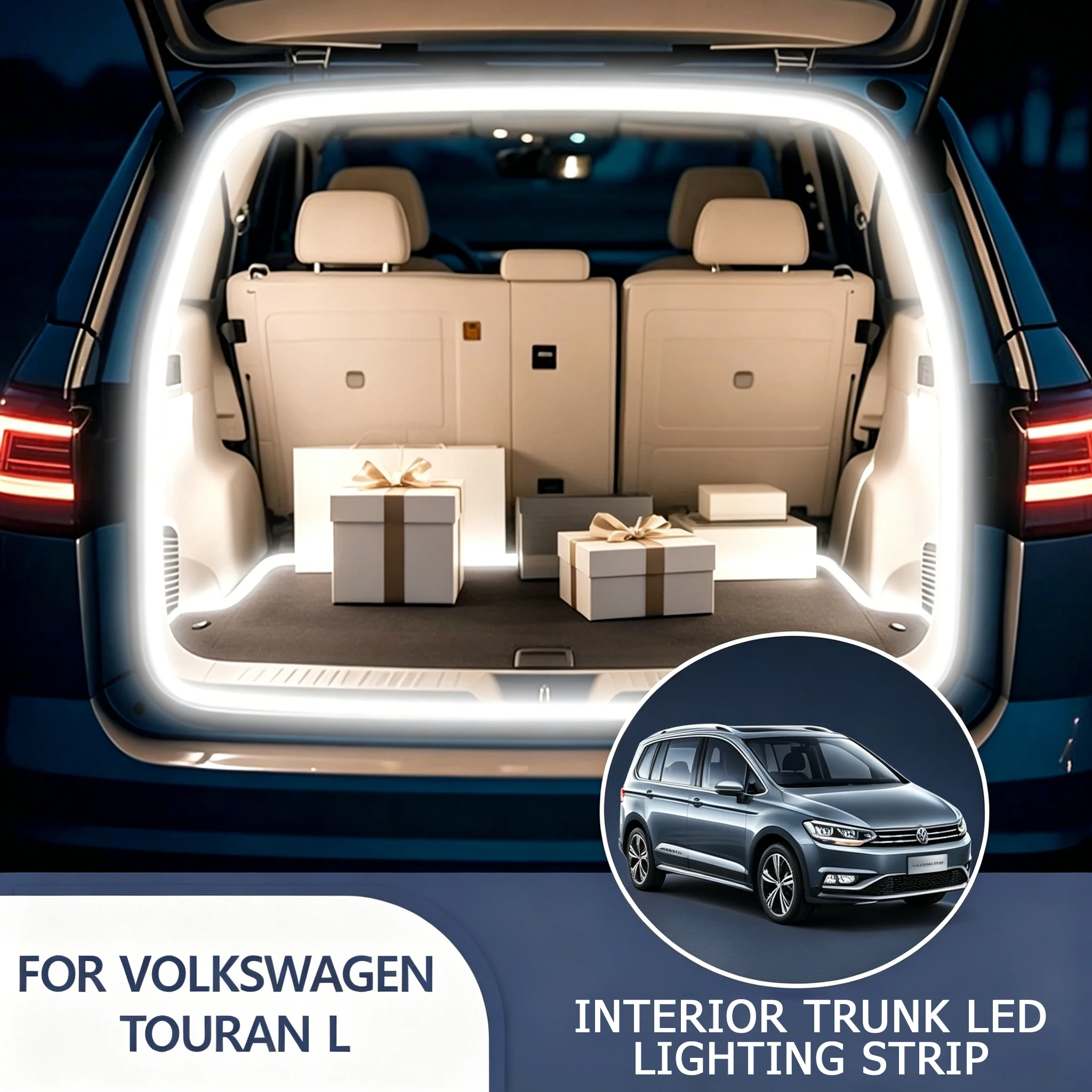 

Светодиодная лента для багажника Volkswagen Touran L, модификация подсветки, атмосферная подсветка, белый/теплый белый свет, задняя светодиодная лента для багажника.