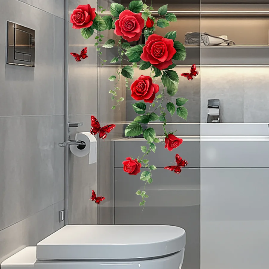 1pc Watercolor Romantic Rose Glass Stickers, Suitable for Wall Decoration in The Entrance Hall, Bedroom Bathroom and Living Room view 6