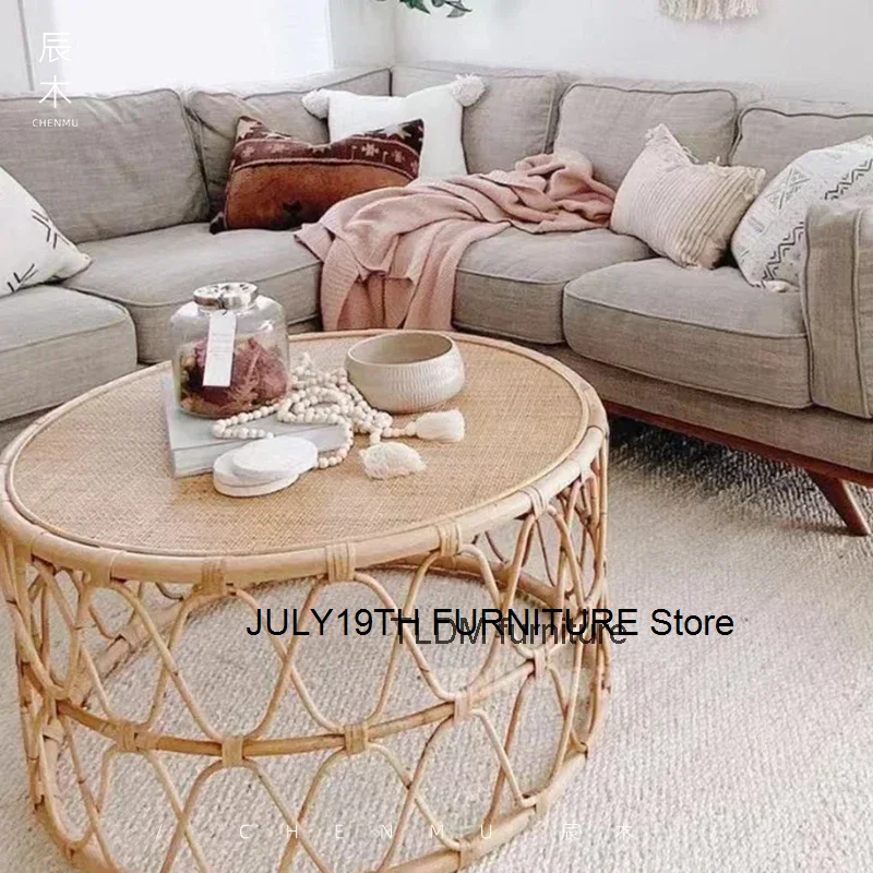 Rattan Round Dining Table Designer saves space, unique living space, cute tea table center, poker book, Mesas Bajas home