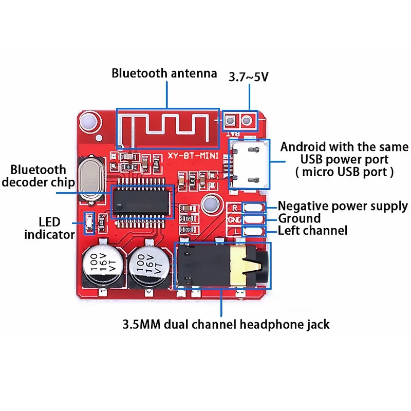 Bluetooth Audio Receiver Board Bluetooth 5.0 MP3 Lossless Decoder Board Wireless Stereo Music Module 3.7-5V XY-BT-Mini