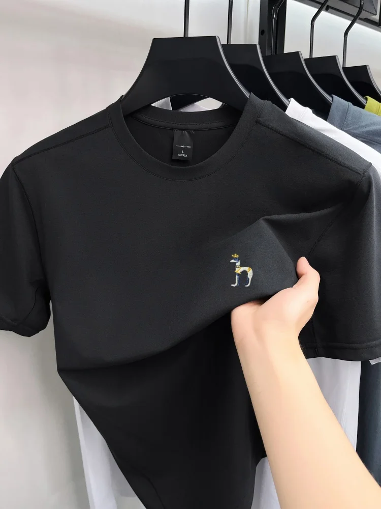 High end brand men short sleeve T-shirt exquisite cartoon embroidery summer new Korean style youth fashion casual round neck top