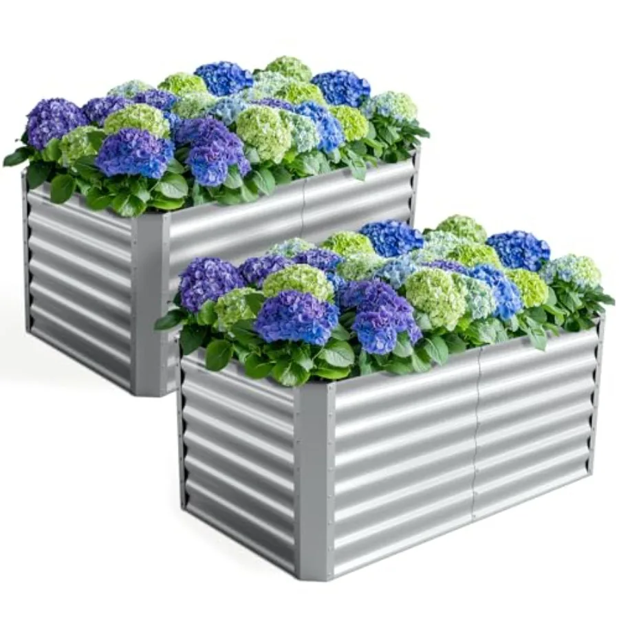 4X2X2ft 2 Pack Galvanized Raised Garden BedOutdoor Planter Box Metal Patio Kit Planting Bed for Vegetables Flowers Herb