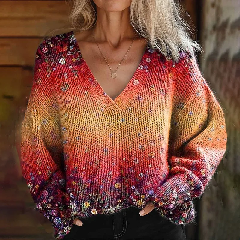 Fashion High Street 2026 Autumn and Winter Coat New V-neck Top Casual Simple Shoulder Women's Sweater Imitation Sweater Pullover