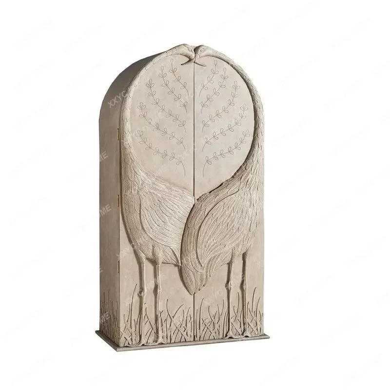 

Retro Distressed Solid Wood Double-Door Closet Embossed Wardrobe Carved Cabinet slaapkamer meubels multifunctional furniture