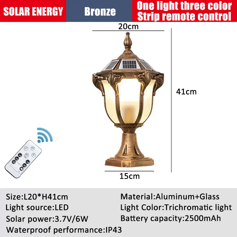 Solar Energy Outdoor LED Pillar Lamp Garden Light Waterproof IP43 Wall Lamp Pathway Landscape Solar Lights for Garden Decoration