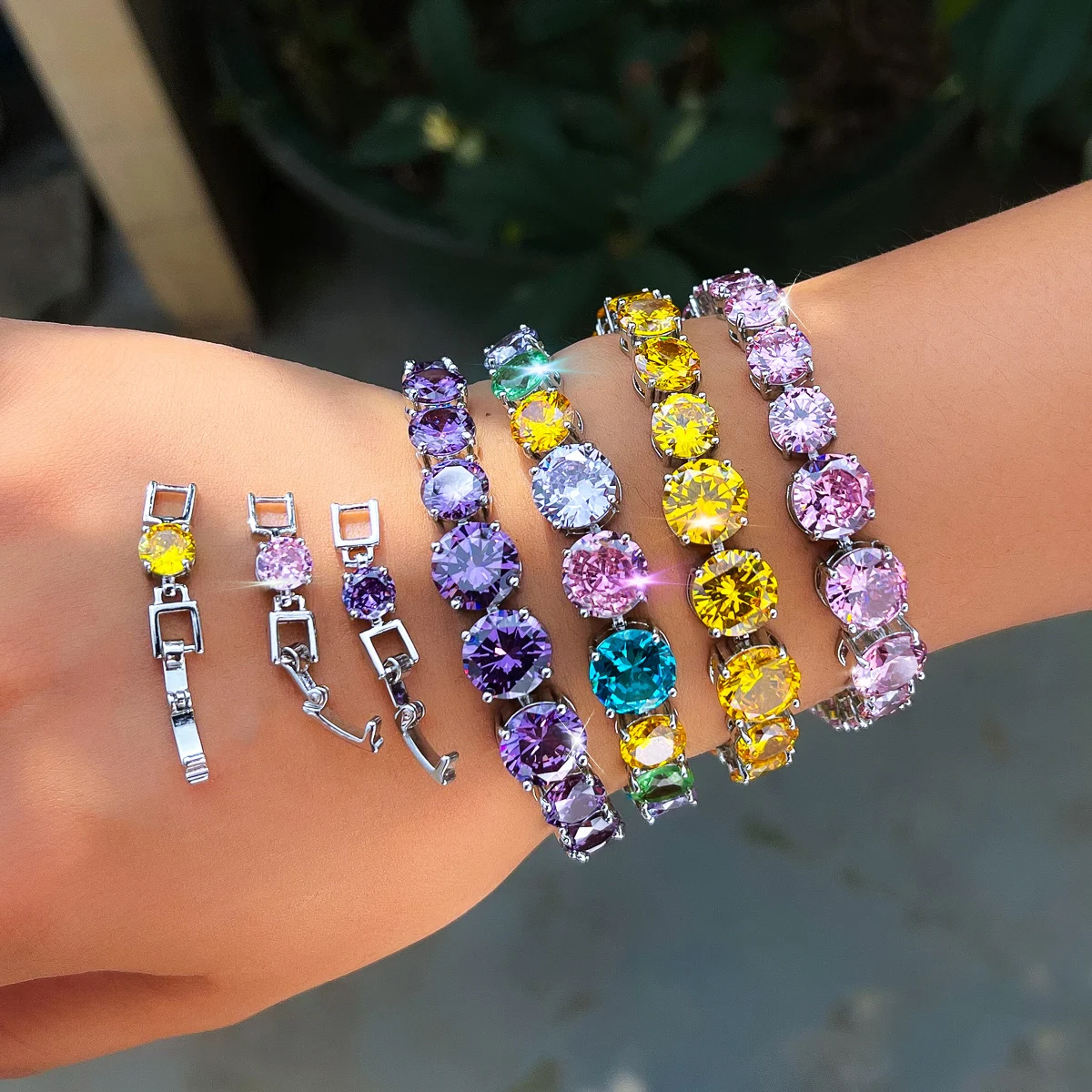 ThreeGraces Fashion Sparkling Big Round Pink Purple Cubic Zirconia Bridal Wedding Party Tennis Bracelet For Women Jewelry B612