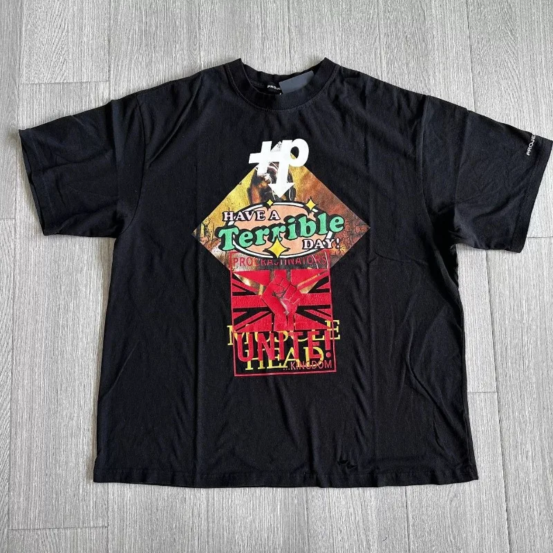 PROJECT GR Bishop Print Overlapping Fist Pattern Short Sleeve T-shirt Men Women High Quality Summer Daliy Black White T Shirt