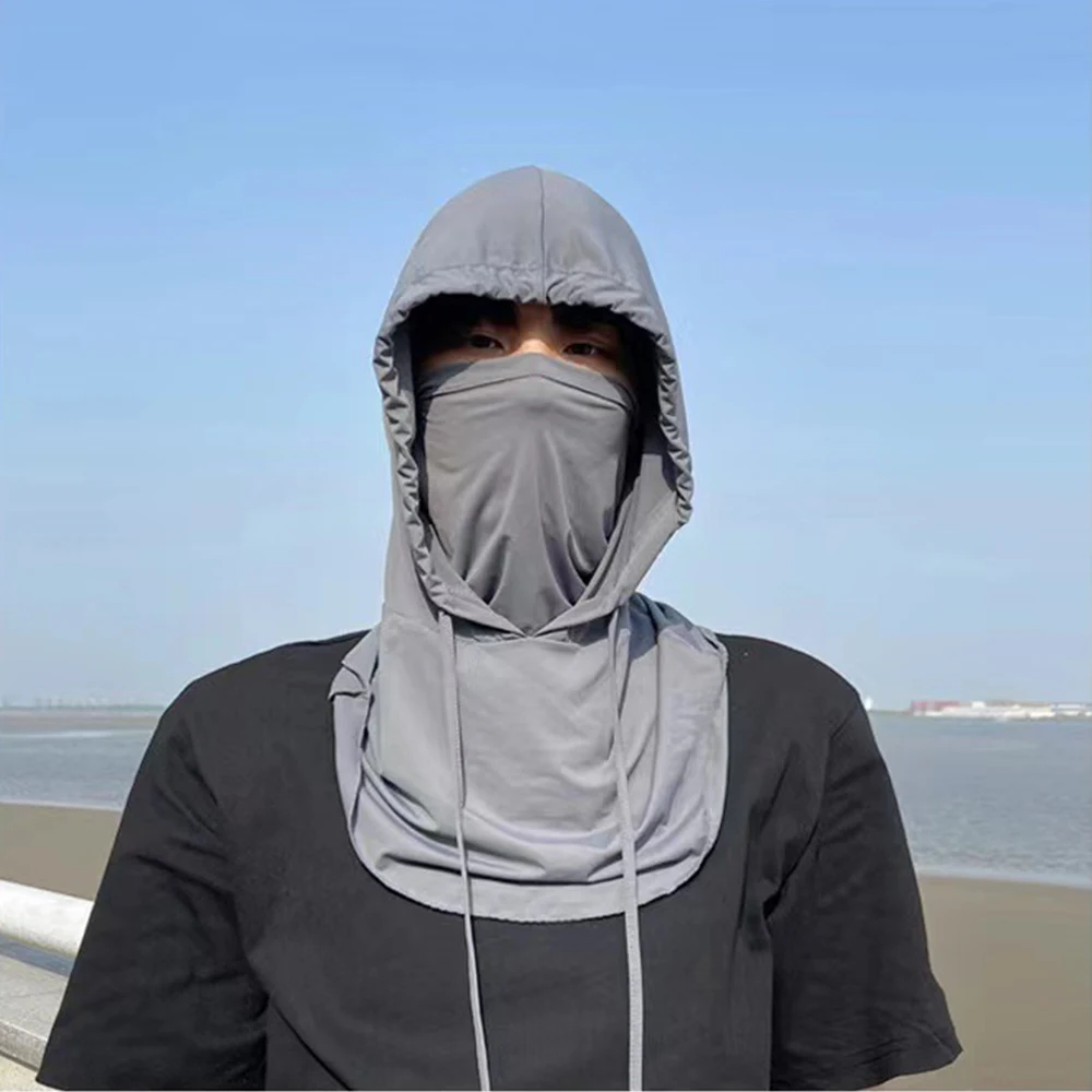 Penutup bungkus leher pelindung UV musim panas, dengan topi berkerudung, syal wajah Anti Matahari, masker sutra es, pelindung wajah tabir surya, Pembungkus leher