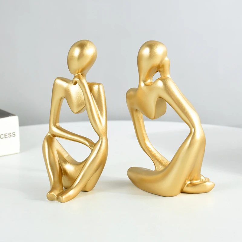 

1Pc Abstract Figures Resin Gold Thinker Art Sculpture Ornament Home Office Study Room Desktop Decor Accessories