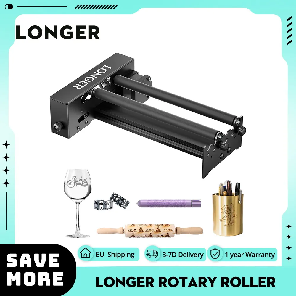 Rullo rotante ad asse Y per incisore Laser più lungo, rotazione di 360 °, regolabile 6-300mm