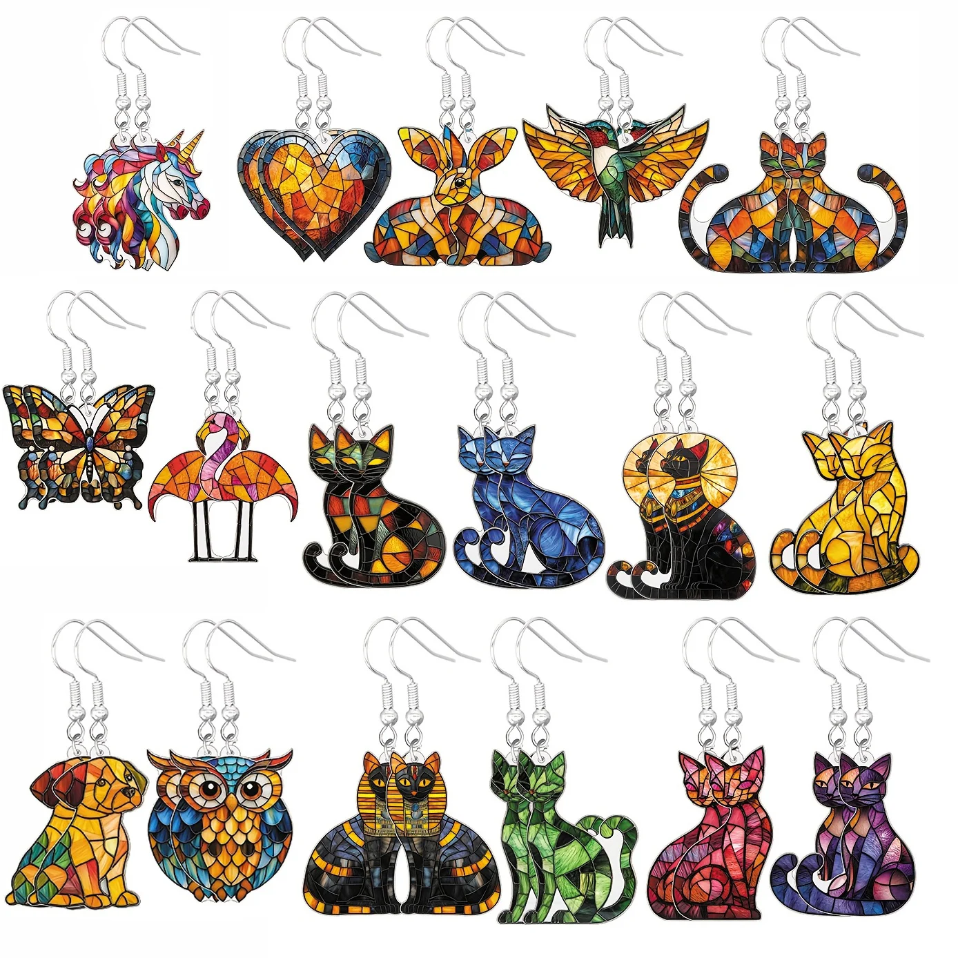 Adorable conjunto de pendientes de gato Retro, joyería de regalo de animales coloridos para mujeres y niñas, accesorio de moda