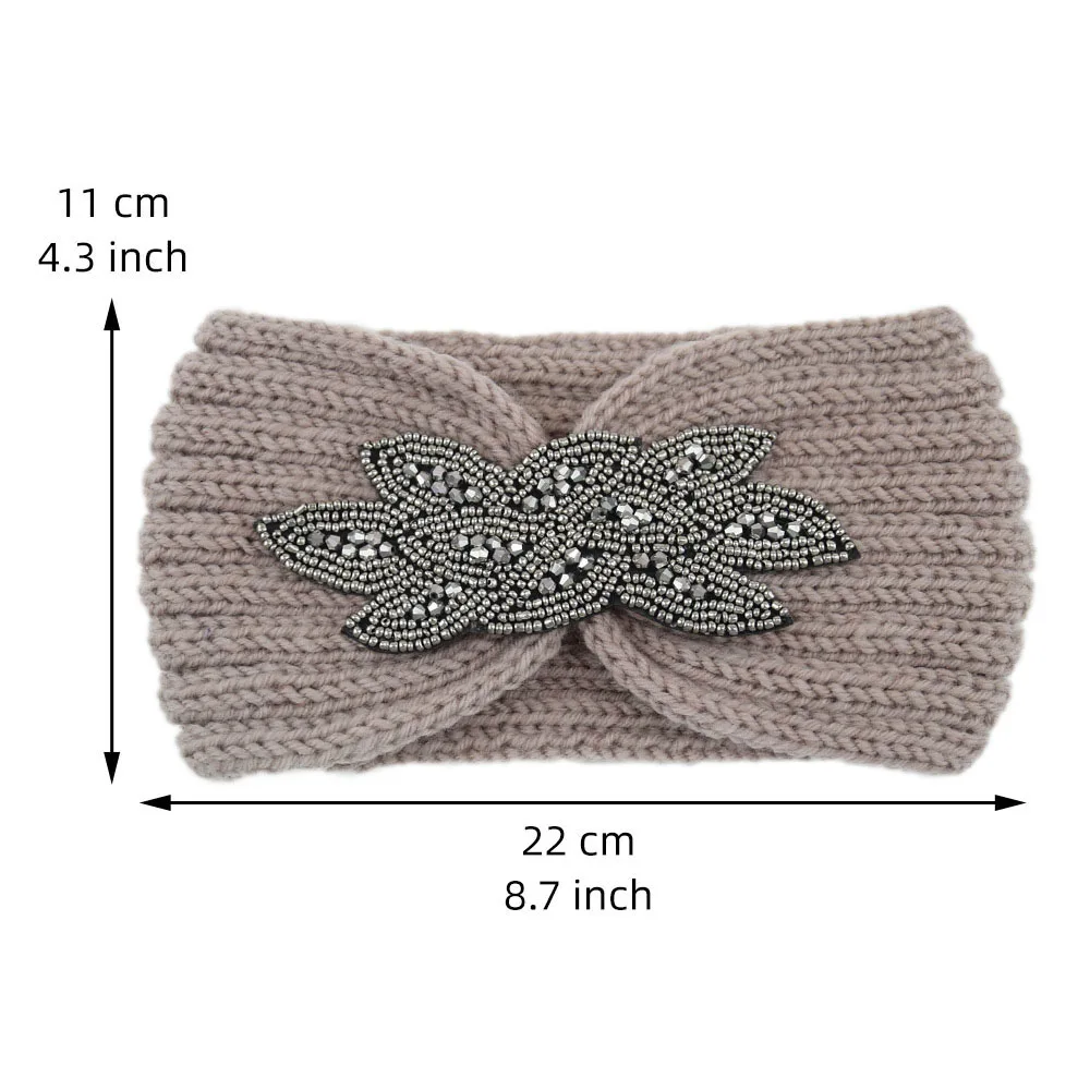 Crystal Knit Headband Women Knitted Wool Hairband Winter Warmer Ear Rhinestone Crochet Wide Hair Bands  Elastic Turban Head Wrap