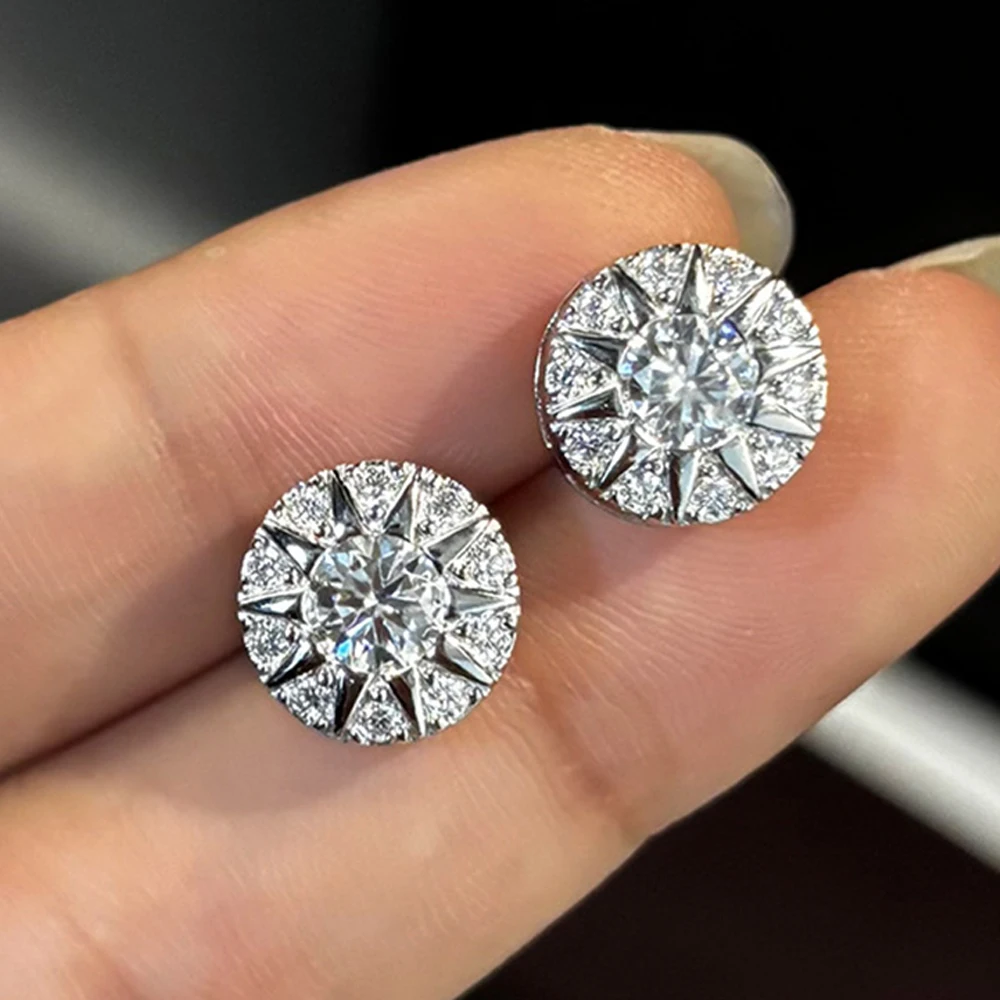 

Cluster Moissanite Halo Stud Earring for Women Men Round Cut Lab Diamond Certified 925 Sterling Silver Ear Studs Party Jewelry
