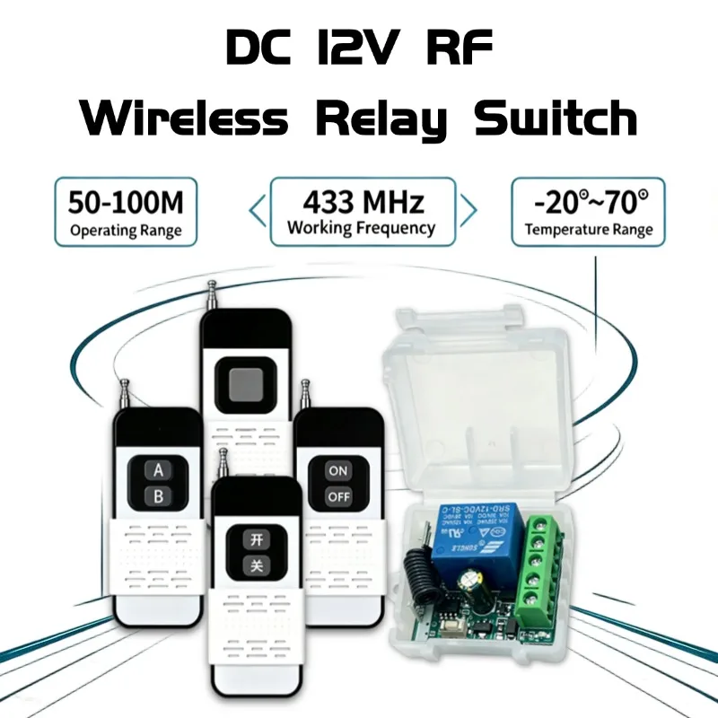 433MHz Wireless Remote Control Switch DC 12V 1CH 10A RF Relay Receiver Module 1 Channel RF Transmitter For Light Gate Lock Home