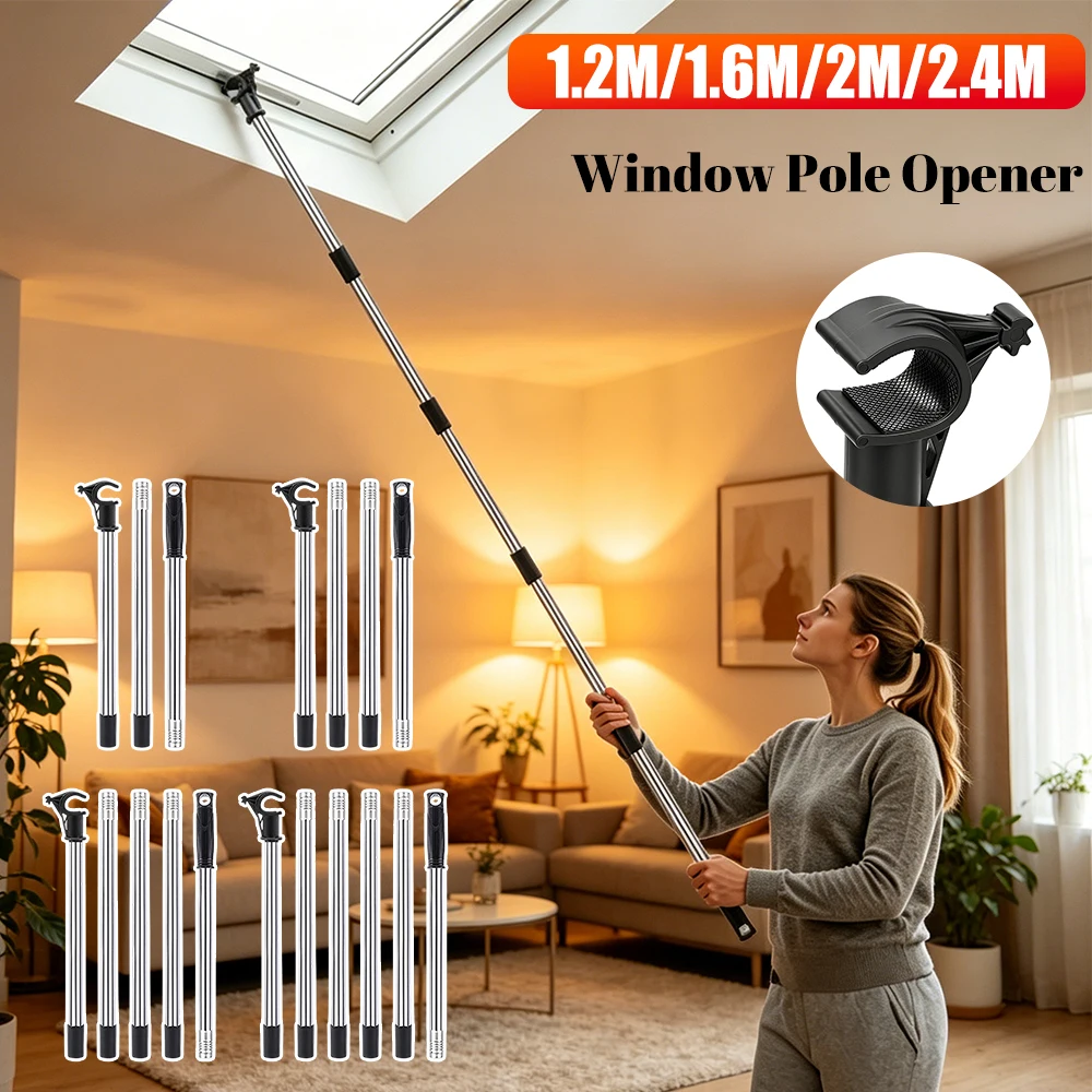 3/4in Window Pole Opener with Triangle Hook Threaded Telescoping Skylight Pole Dust-Proof Multifunctional Telescopic Puller