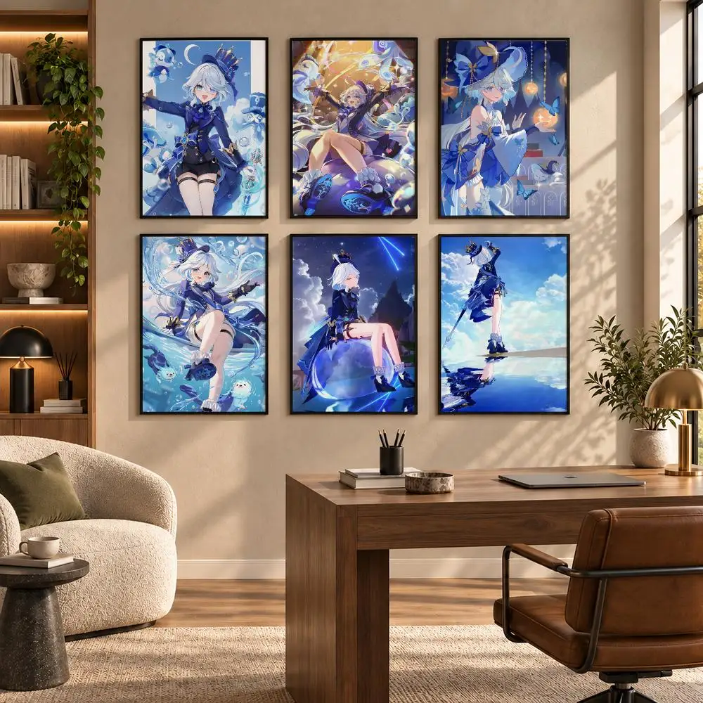 Game G-Genshin Impact Furina Poster Self-adhesive Art Waterproof Paper Sticker Coffee House Bar Room Wall Decor