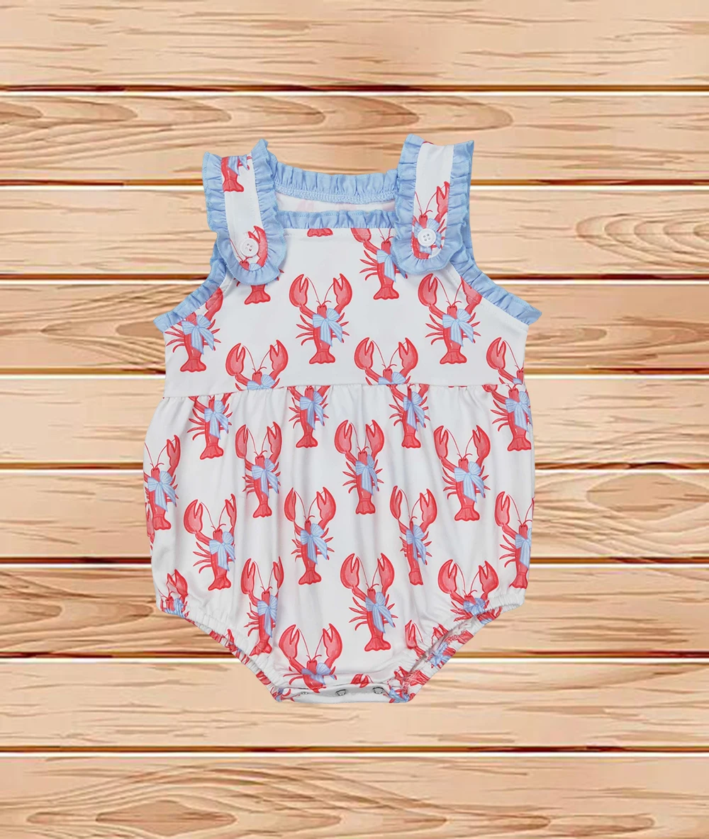 

3.25 Wholesale western boutique onesies Newborn toddler Baby Infant Girls Crawfish Bows Straps Rompers