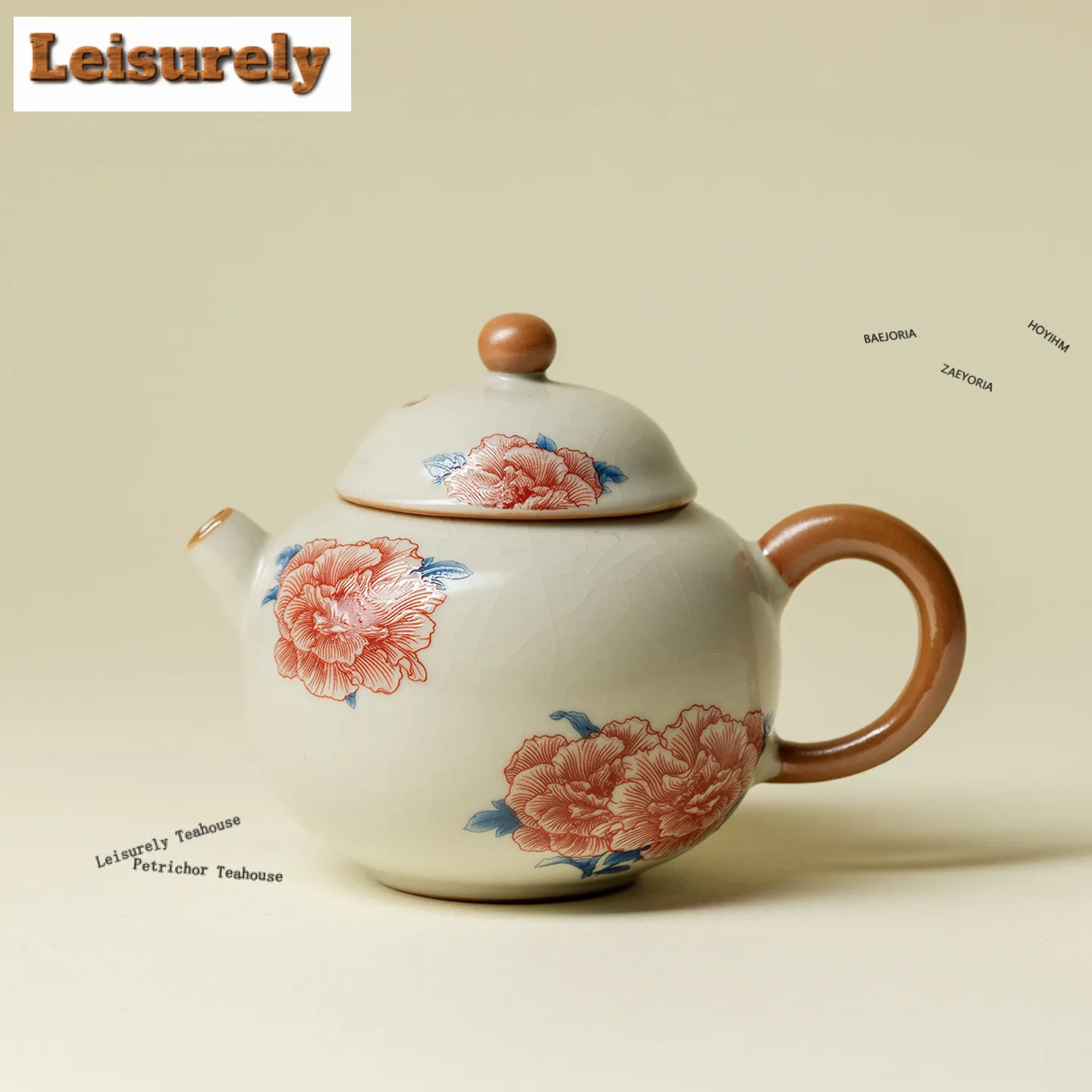 Tetera de 150ml de Cerámica Ru Kiln Hibiscus Mutabilis, Tetera de Lujo con Infusor y Colador, Accesorios y Adornos para el Set de Té Chino