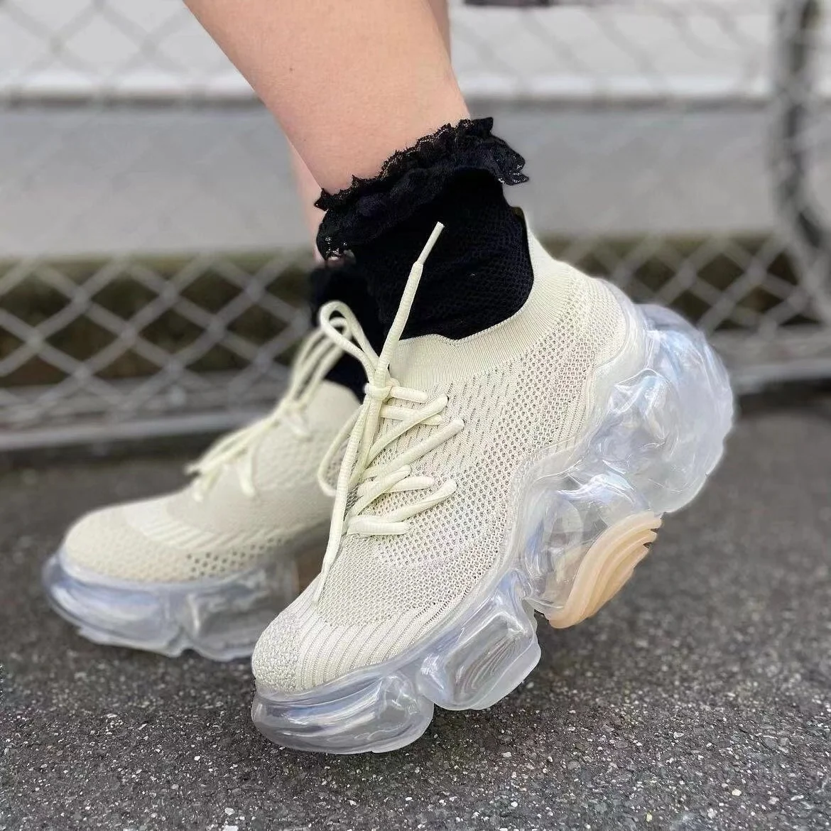 

2025 New Japanese Air Cushion Women Chunky Sneakers Knitted Mesh Heightening Jelly Casual Sports Shoes High Quality Luxury Y2k